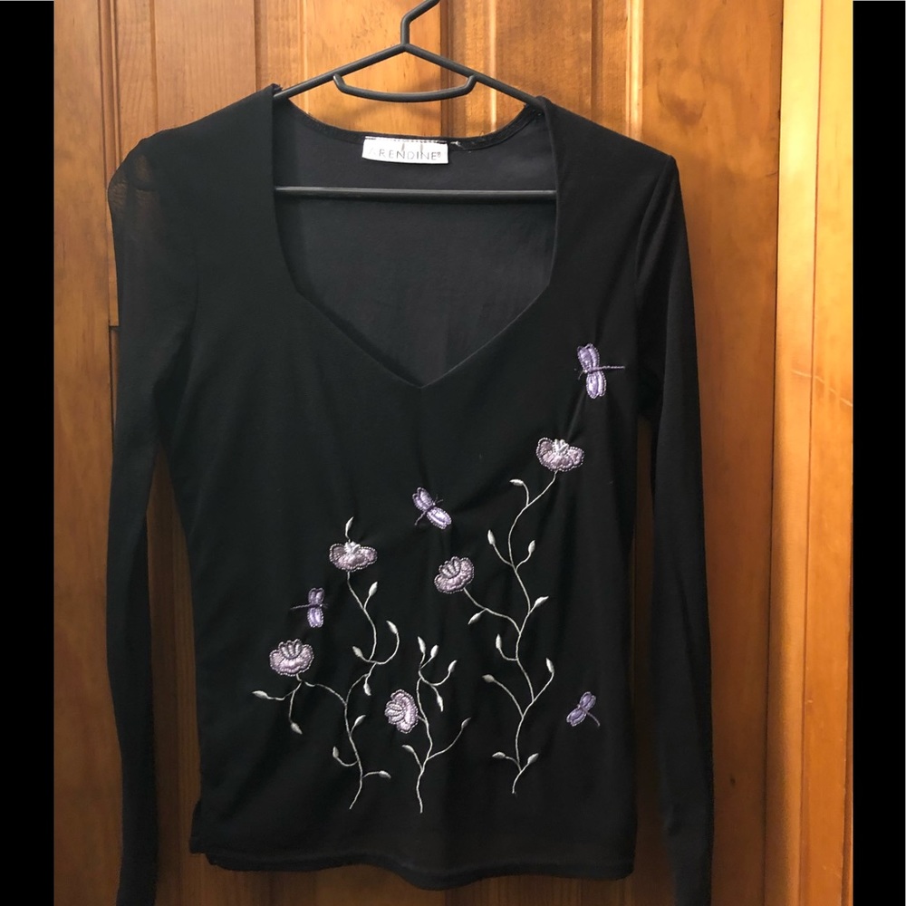🌟2/$10.00 Black with Purple Flowers